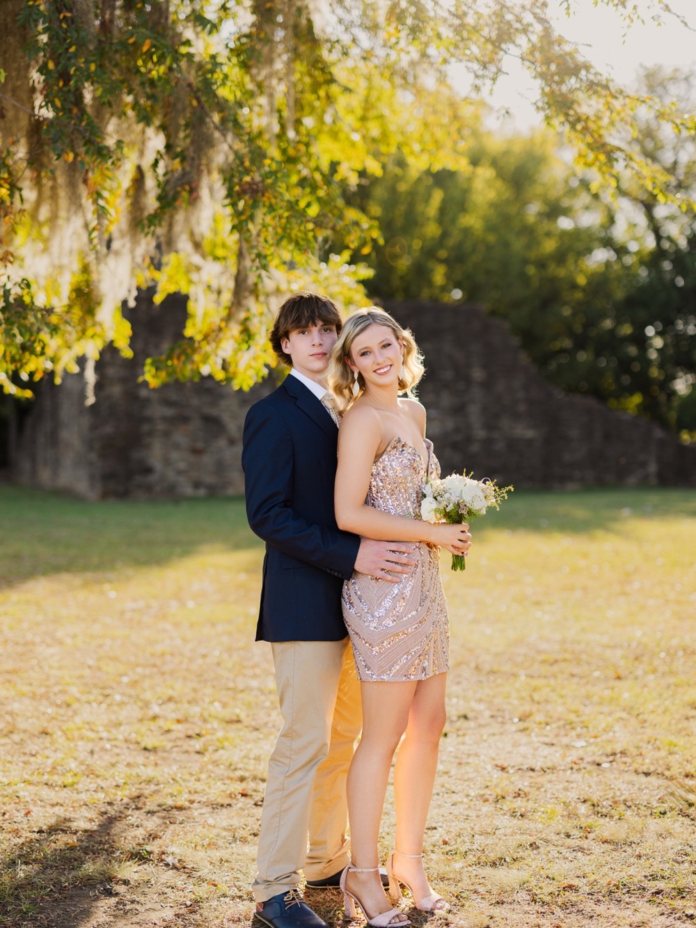 Gold strapless Ashley Lauren homecoming dress
